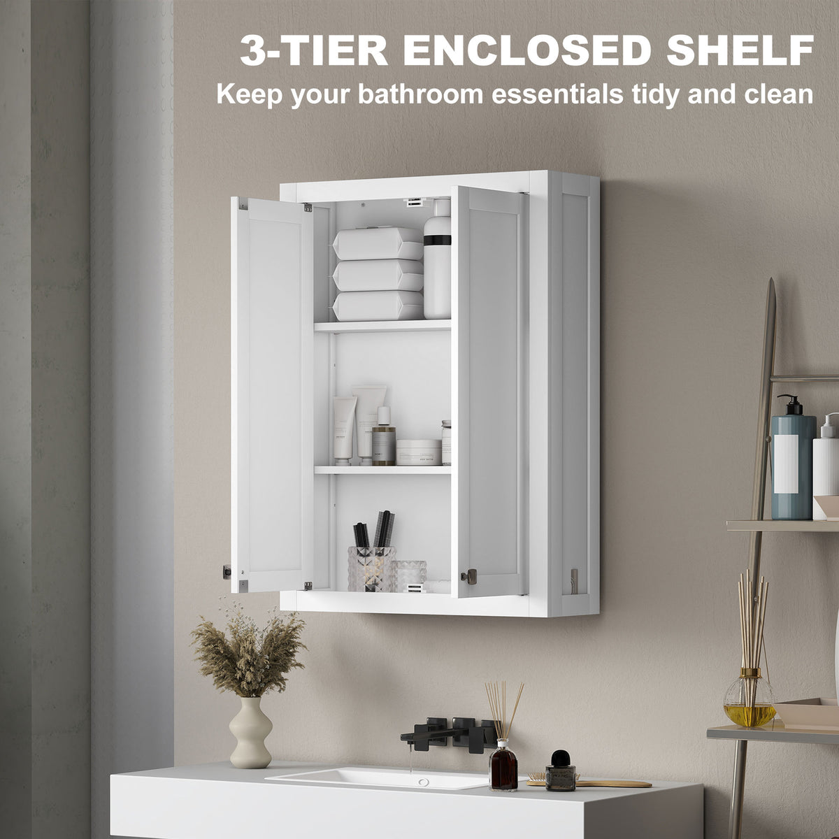 Bathroom Wall Cabinet 2 Doors Adjustable Shelves