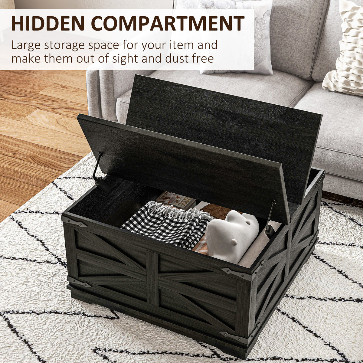 Farmhouse coffee table with hidden storage