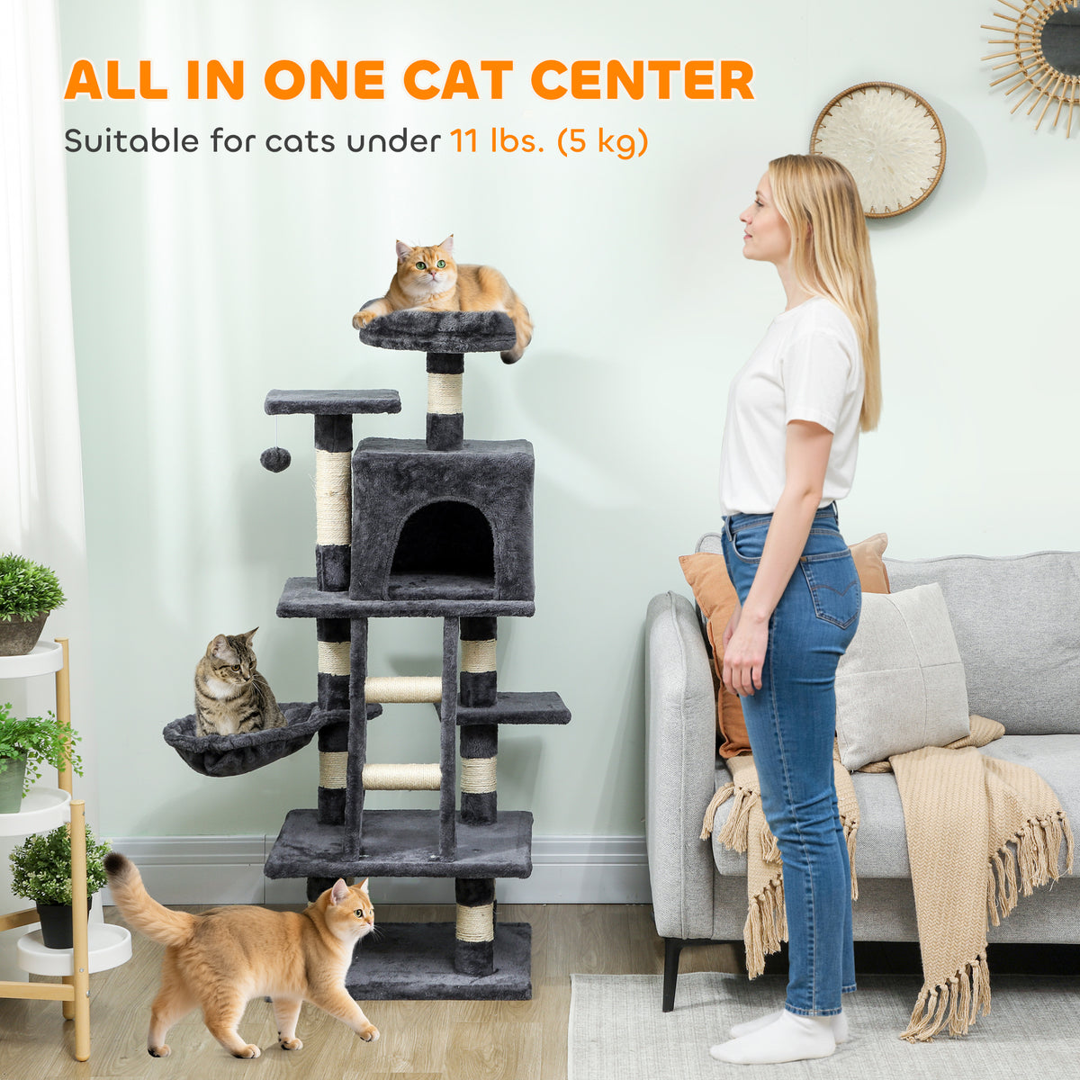 Árbol para gatos de varios niveles de 132 cm — gris