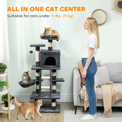 Árbol para gatos de varios niveles de 132 cm — gris