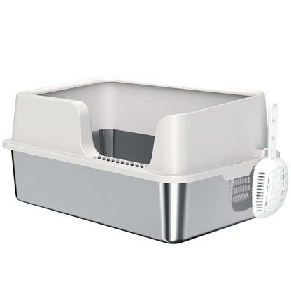 Stainless steel cat litter box with lid
