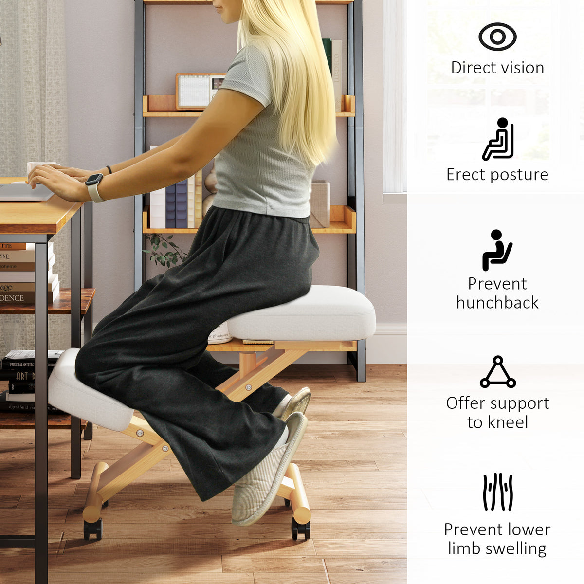 Ergonomic Kneeling Chair with Rubberwood Frame