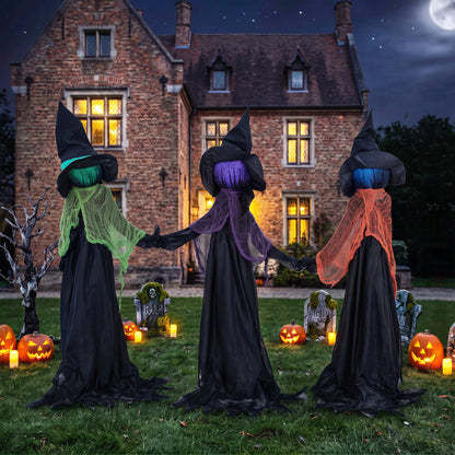 Trío de brujas luminosas para jardín de Halloween