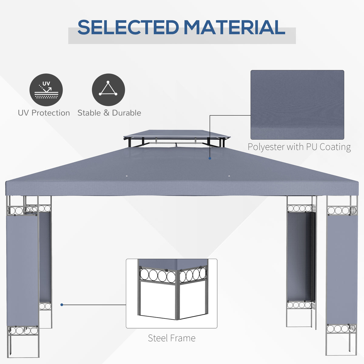 3x4m Grey Double-Roof Outdoor Gazebo