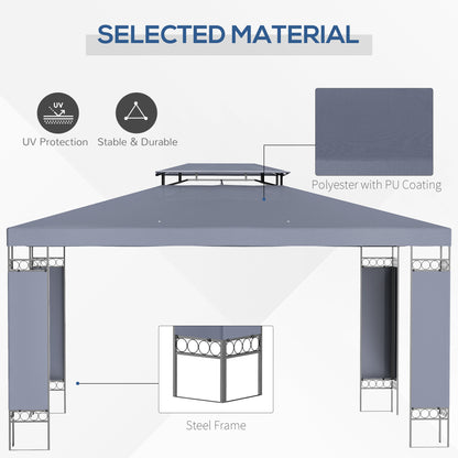 3x4m Grey Double-Roof Outdoor Gazebo