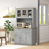 Aparador de cocina con espacio para microondas y puertas de cristal