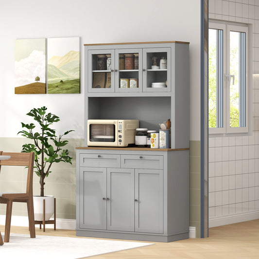 Aparador de cocina con espacio para microondas y puertas de cristal