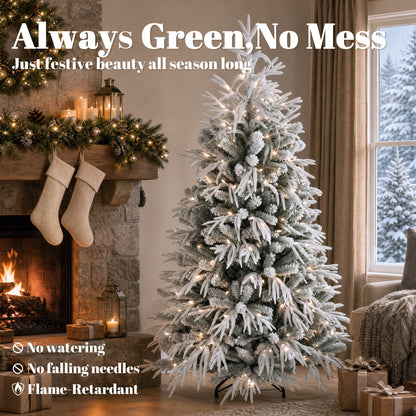 Pre-lit flocked artificial Christmas tree