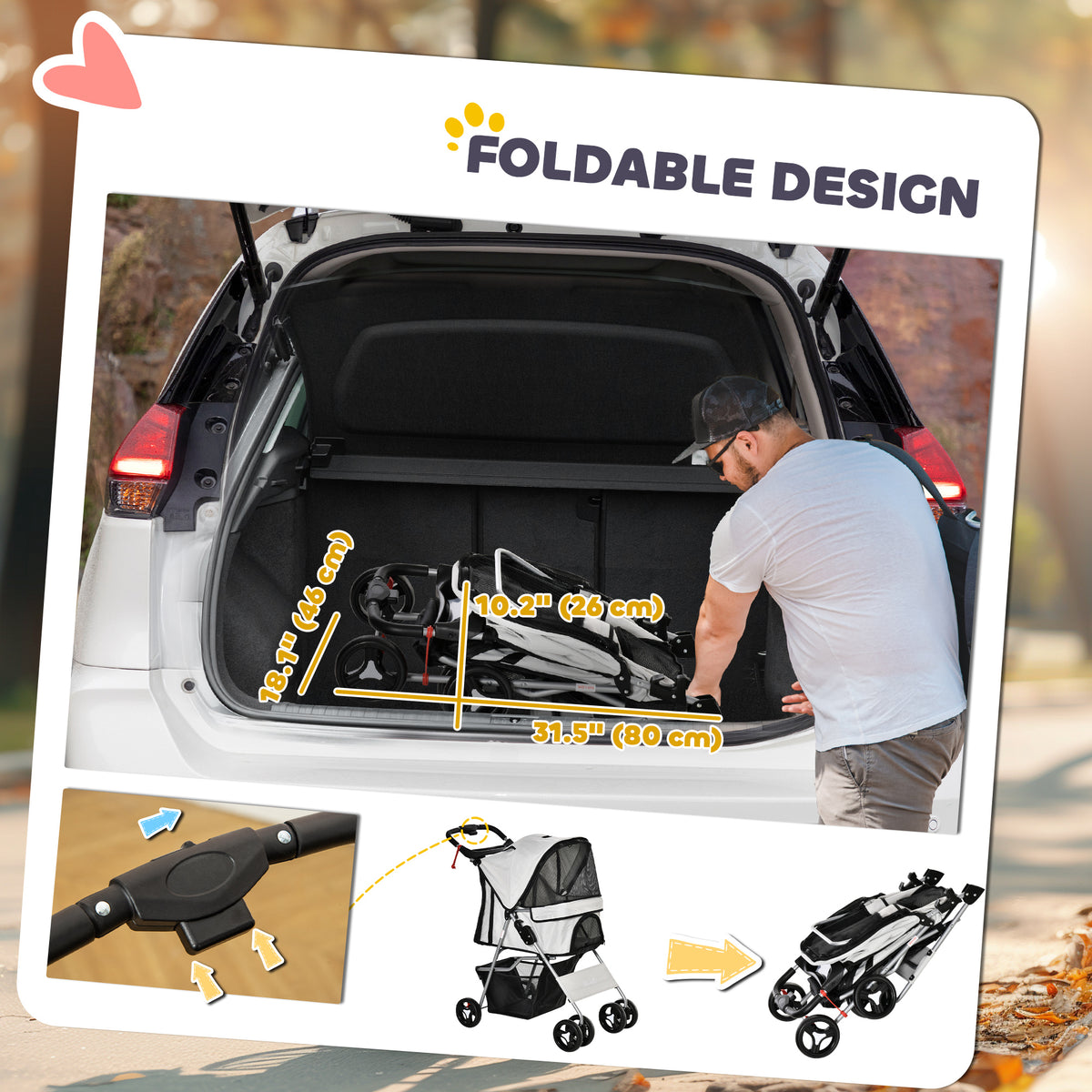 Cochecito plegable para mascotas con frenos — gris