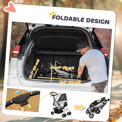Cochecito plegable para mascotas con frenos — gris