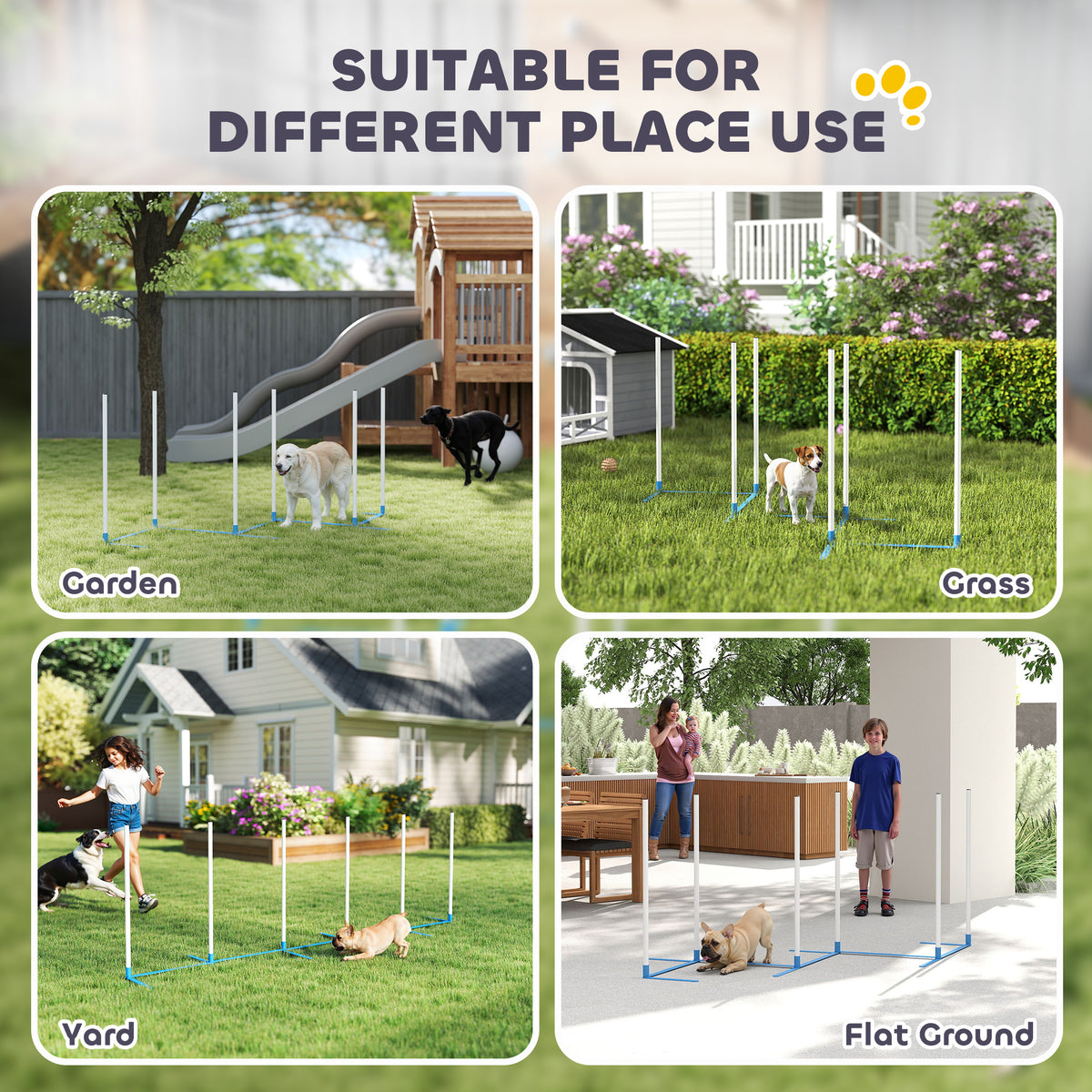 Conjunto de obstáculos de agilidad para perros con estacas