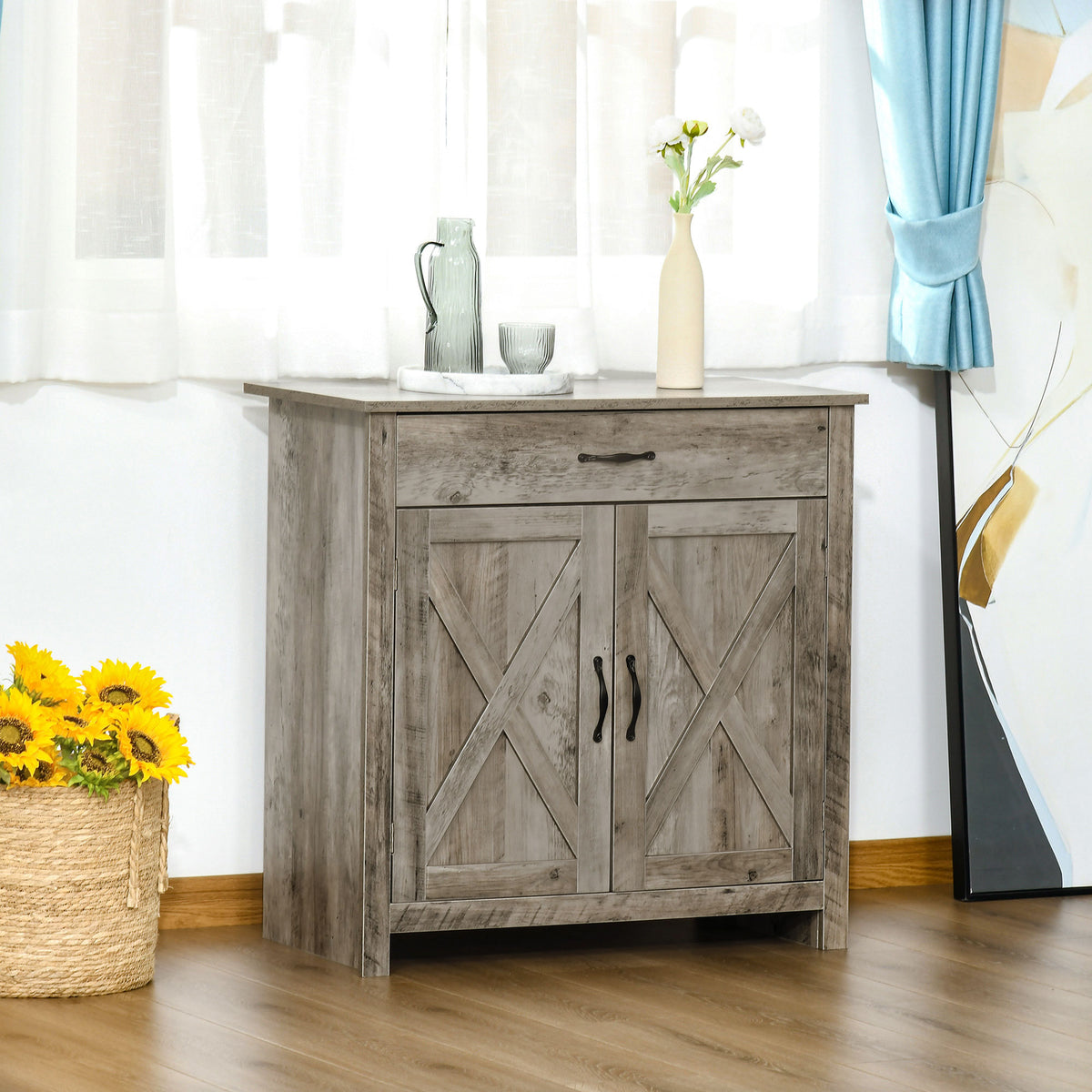 Farmhouse Sideboard with Barn Doors and Drawer