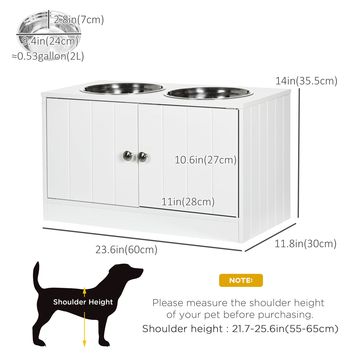 Elevated Dog Feeding Station with Storage — White