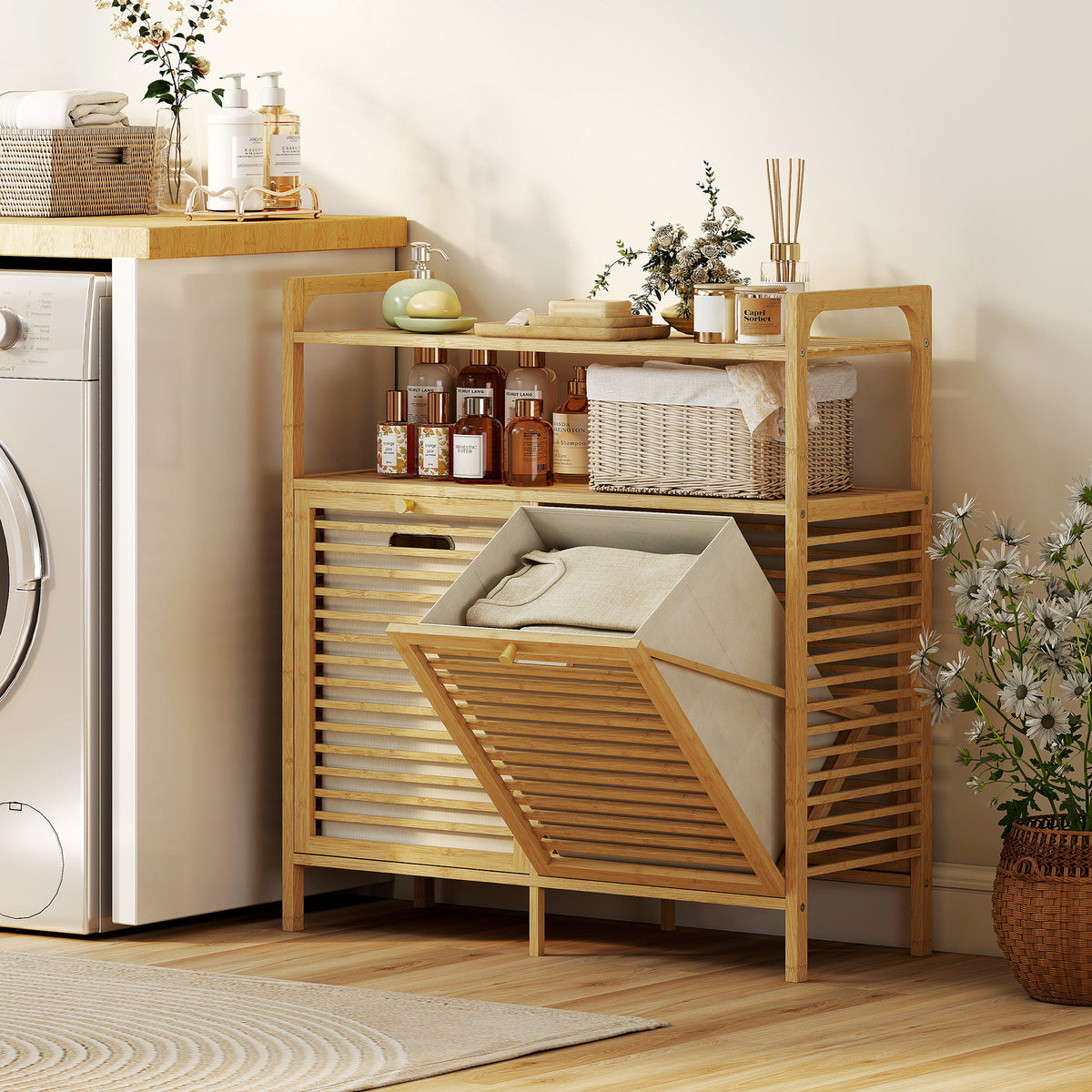 Tilt Out Bamboo Laundry Hamper Cabinet
