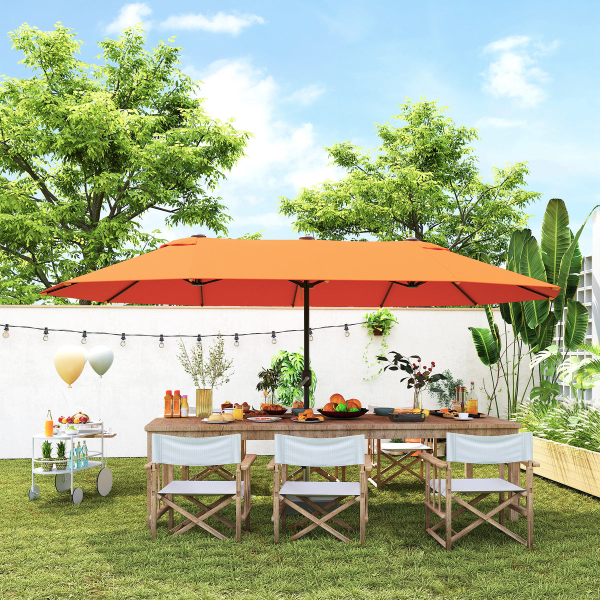 Double Canopy Patio Umbrella with Crank — 457 cm