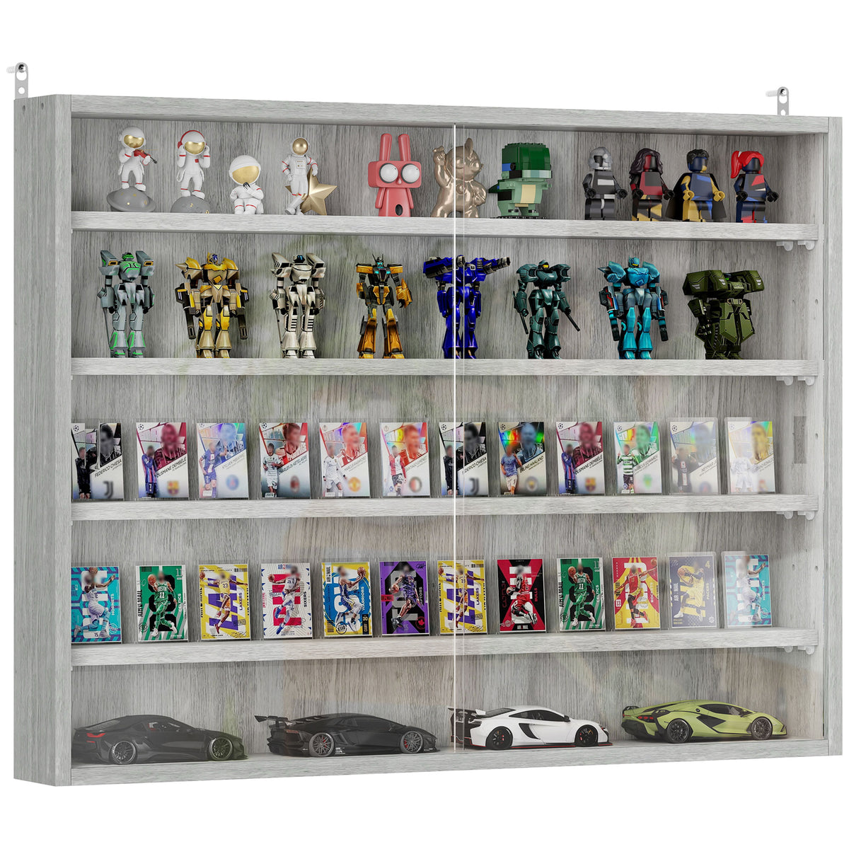 5-Shelf Wall Display Cabinet with 2 Glass Doors