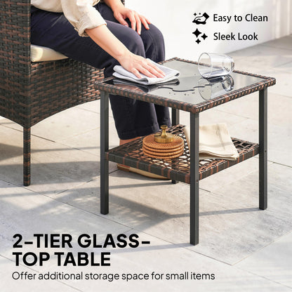 Bistro Set 3 Piece Wicker with Glass Table — Khaki
