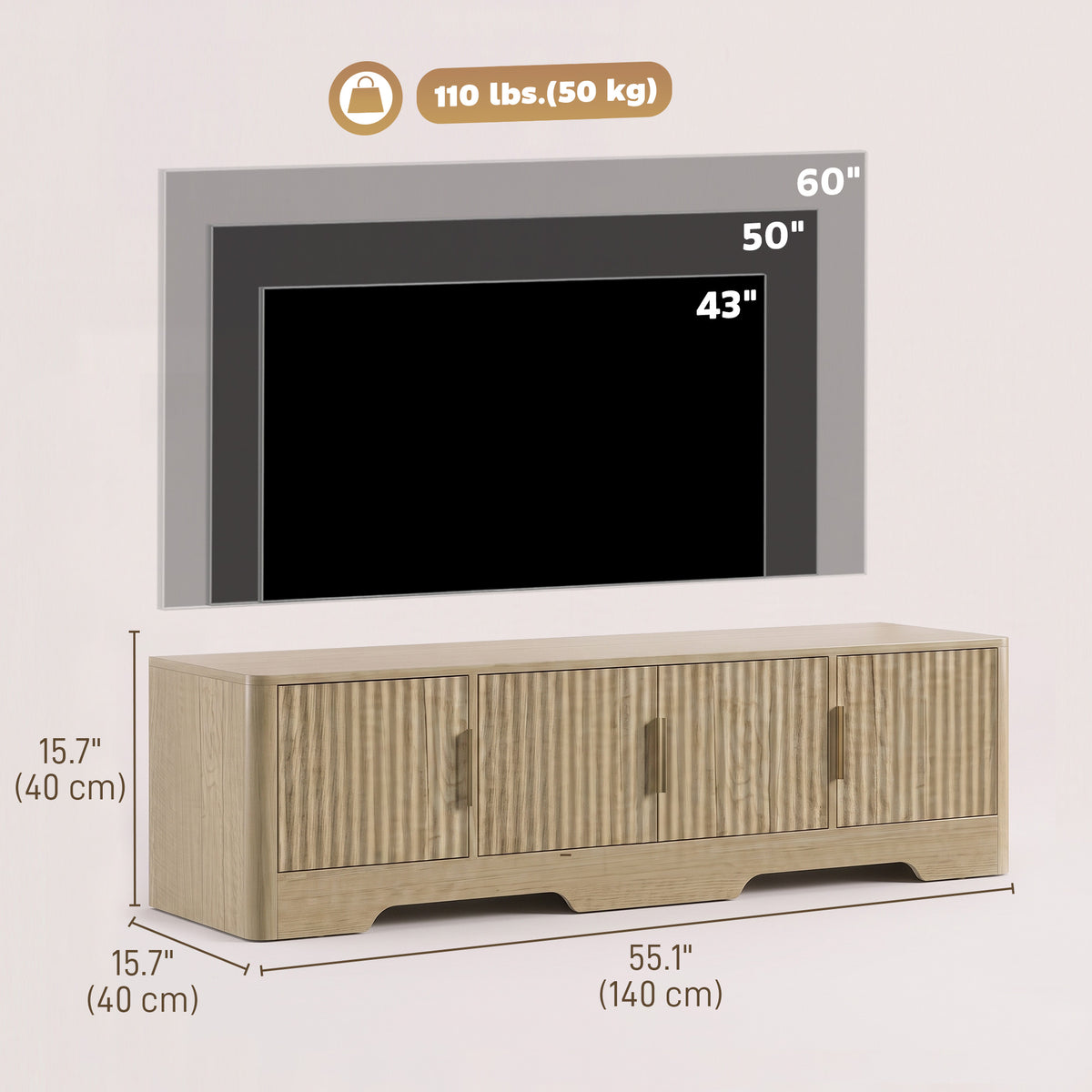 TV Stand with Fluted Doors for TVs up to 60 inches
