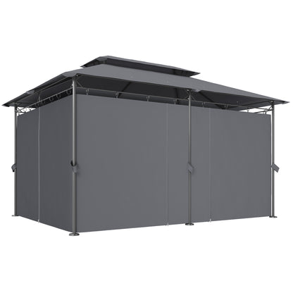 Double Roof Patio Gazebo with Curtains 10 x 13 ft