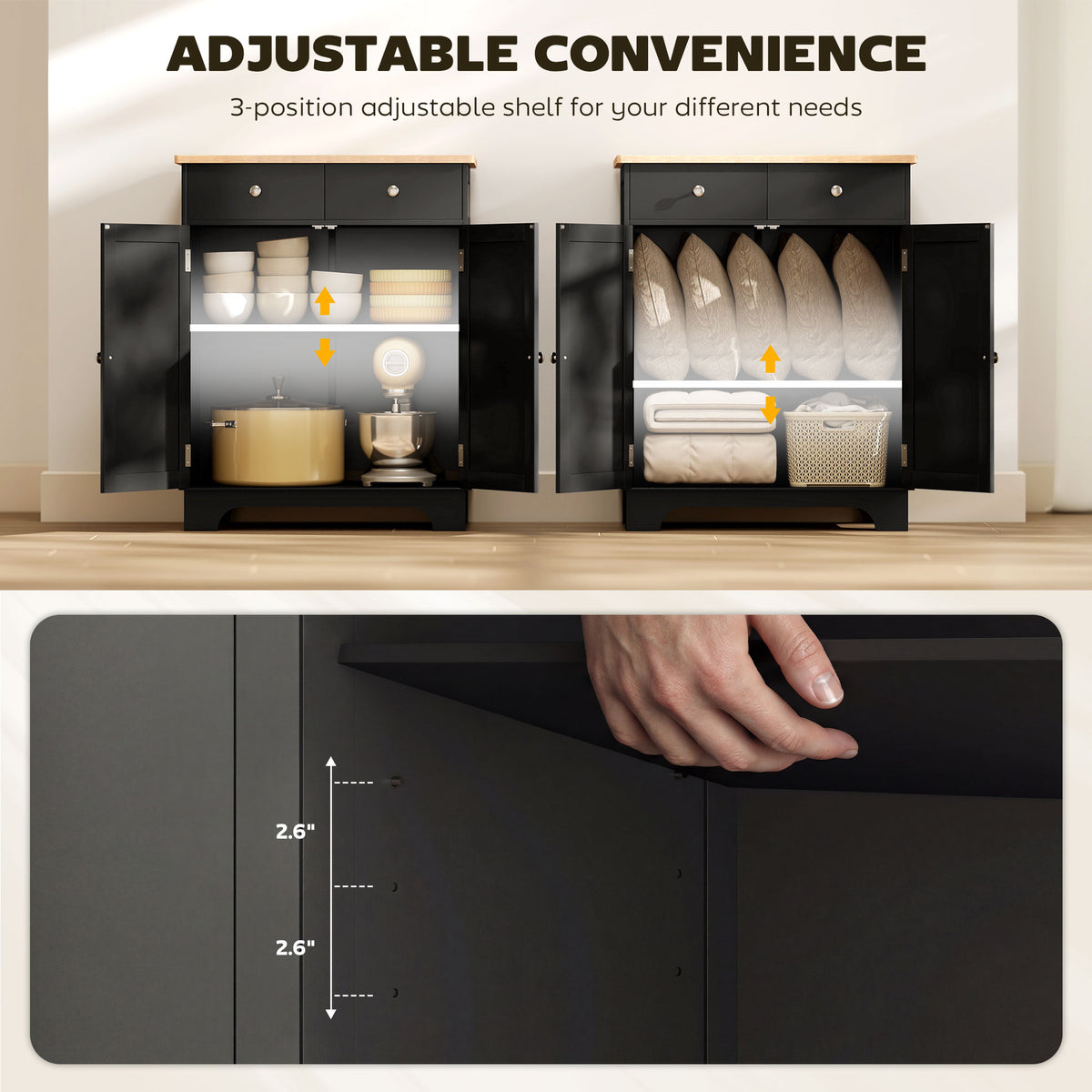 Kitchen Buffet Cabinet with Drawers and Adjustable Shelf