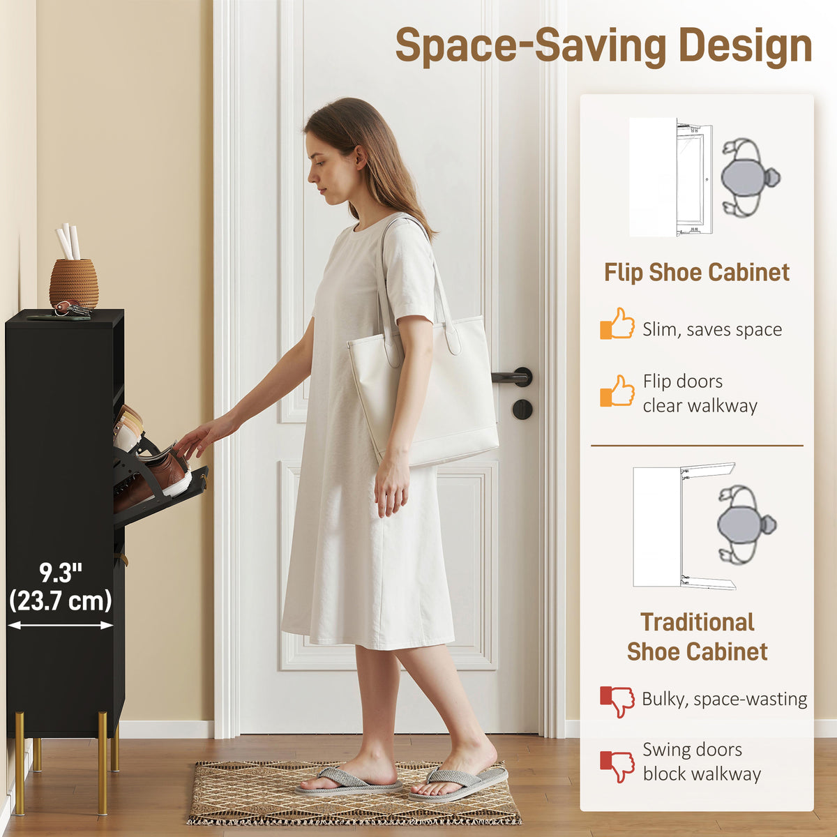 Shoe Cabinet 3 Flip Drawers 18–24 Pairs Storage