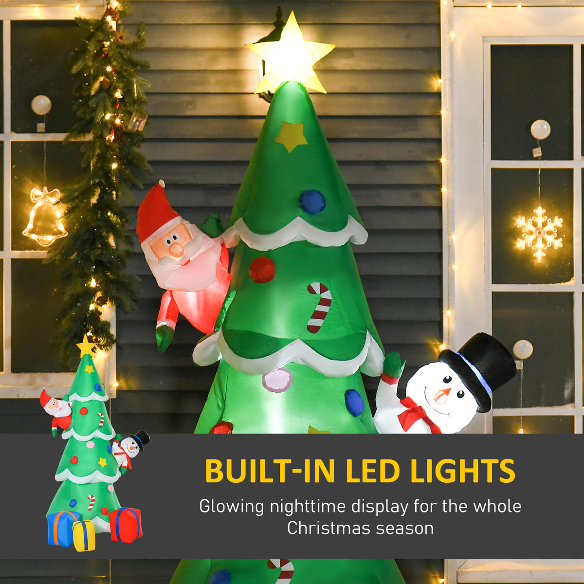 Inflatable Christmas Tree with LED Lights, Santa and Dog