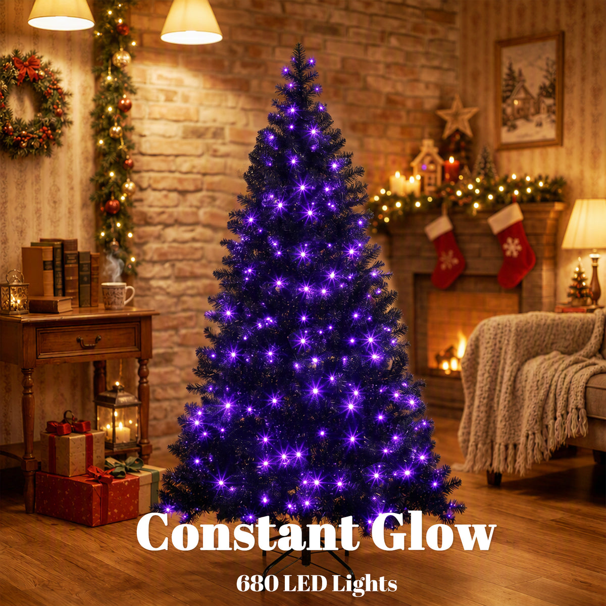 6ft Pre-lit Black Christmas Tree — Purple LED Lights