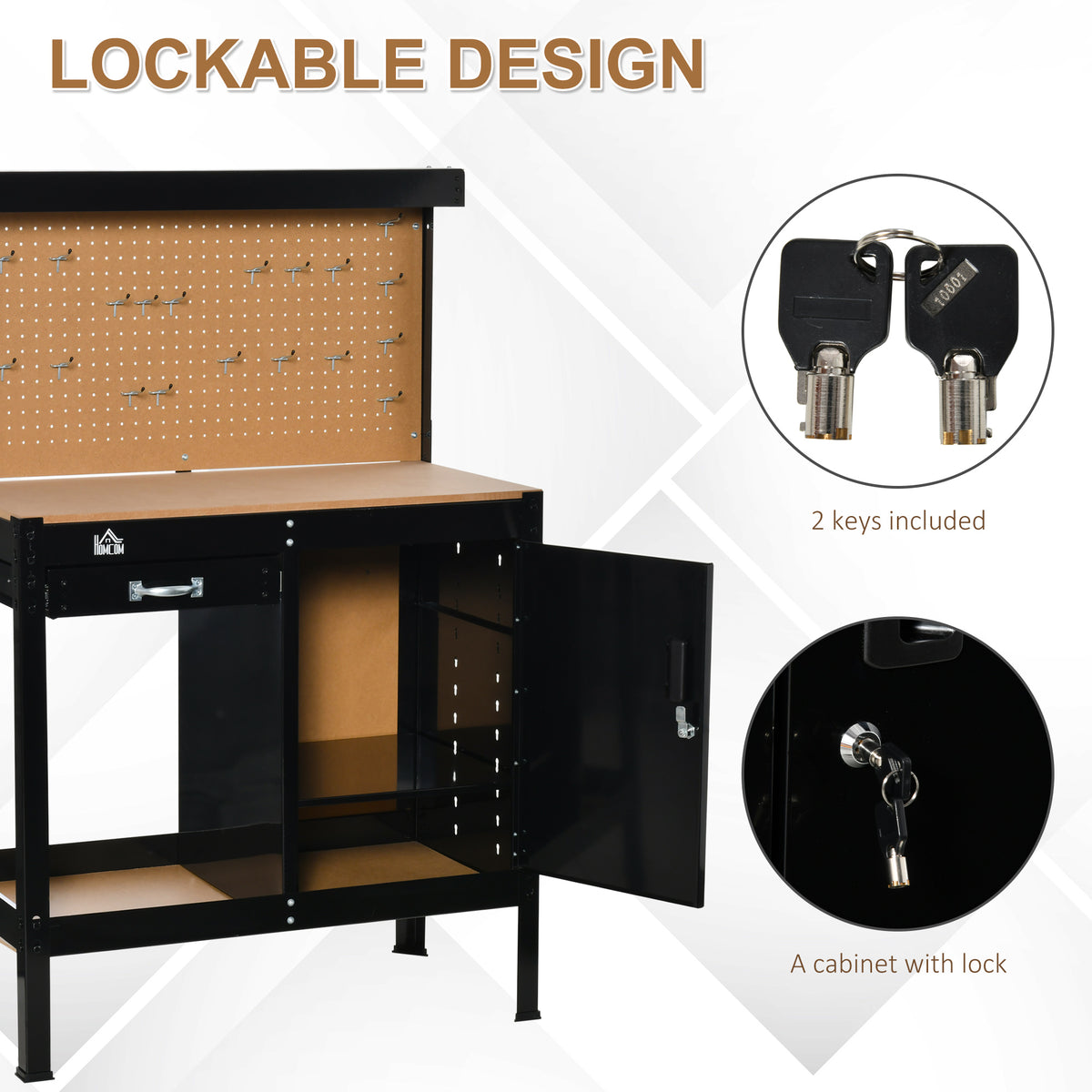 Workbench with Pegboard and Storage Cabinet