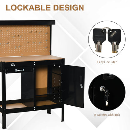 Workbench with Pegboard and Storage Cabinet