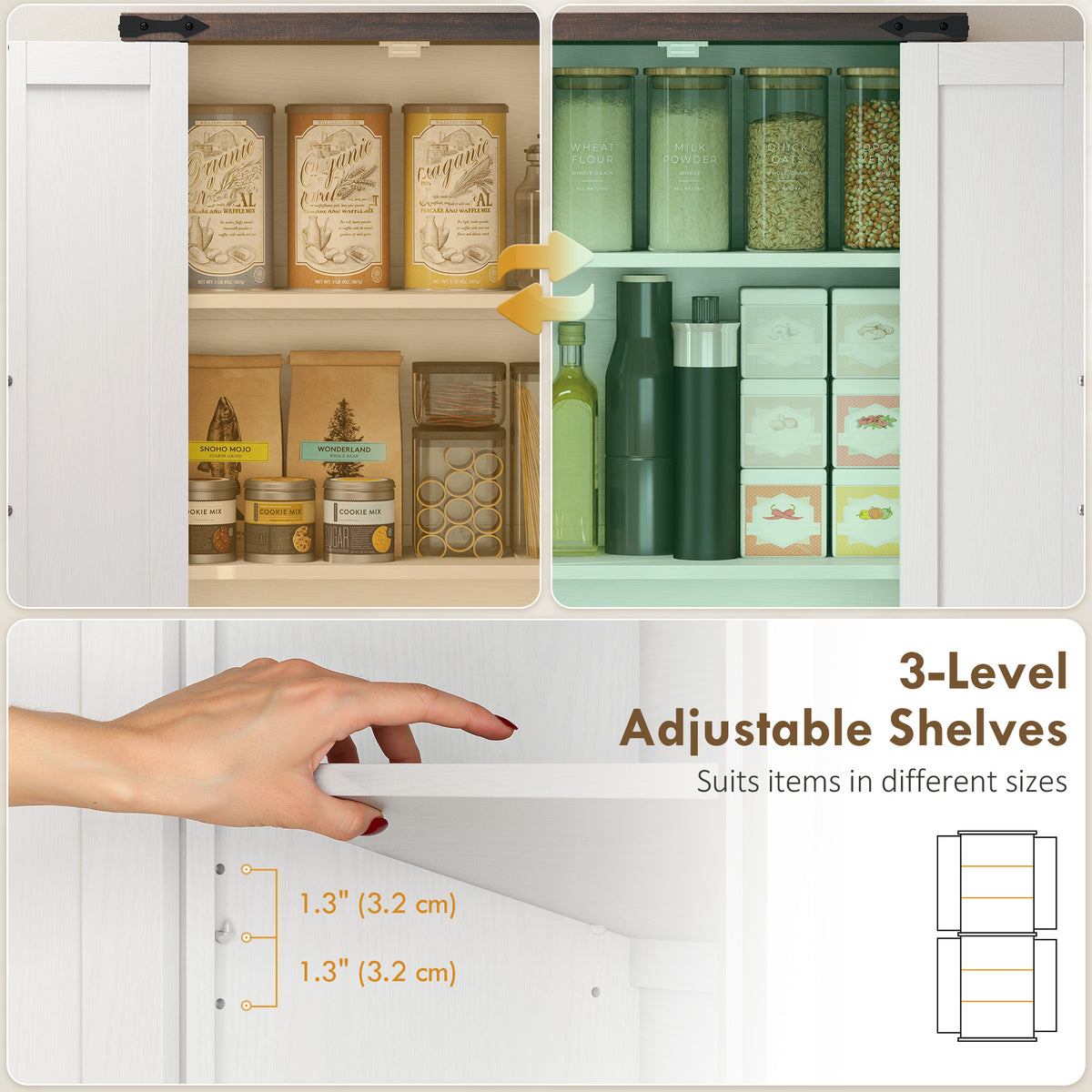 Freestanding farmhouse kitchen pantry storage cabinet 182 cm