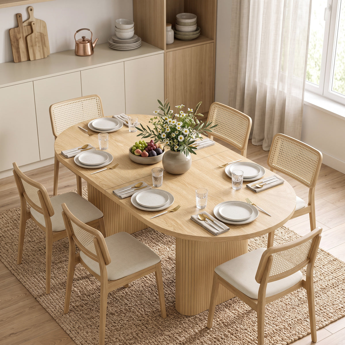 Rustic farmhouse oval dining table wood grain