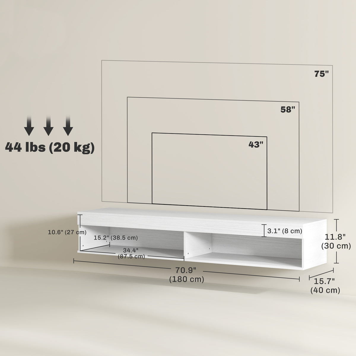 Mueble de TV flotante de pared con luces LED