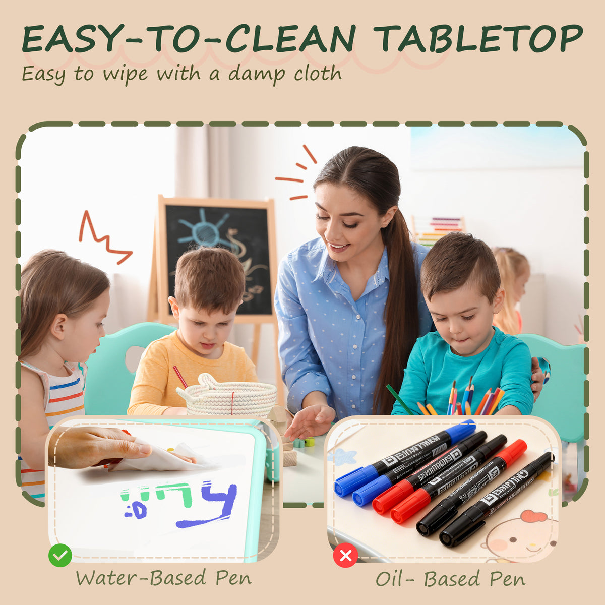 Kids Table and Chair Set Adjustable Height — Set of 5