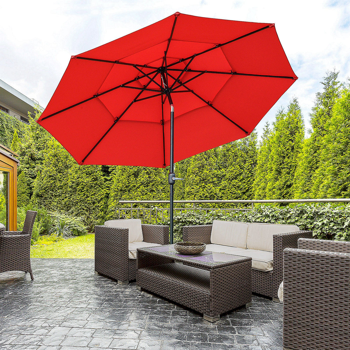 3-Tier Patio Umbrella with Crank and Tilt 9 ft