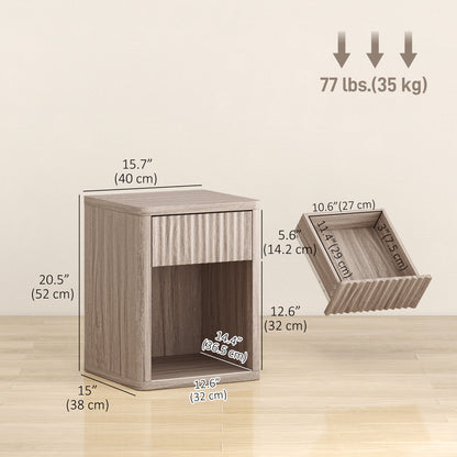 Modern Nightstand Set of 2 with Fluted Drawer and Open Shelf
