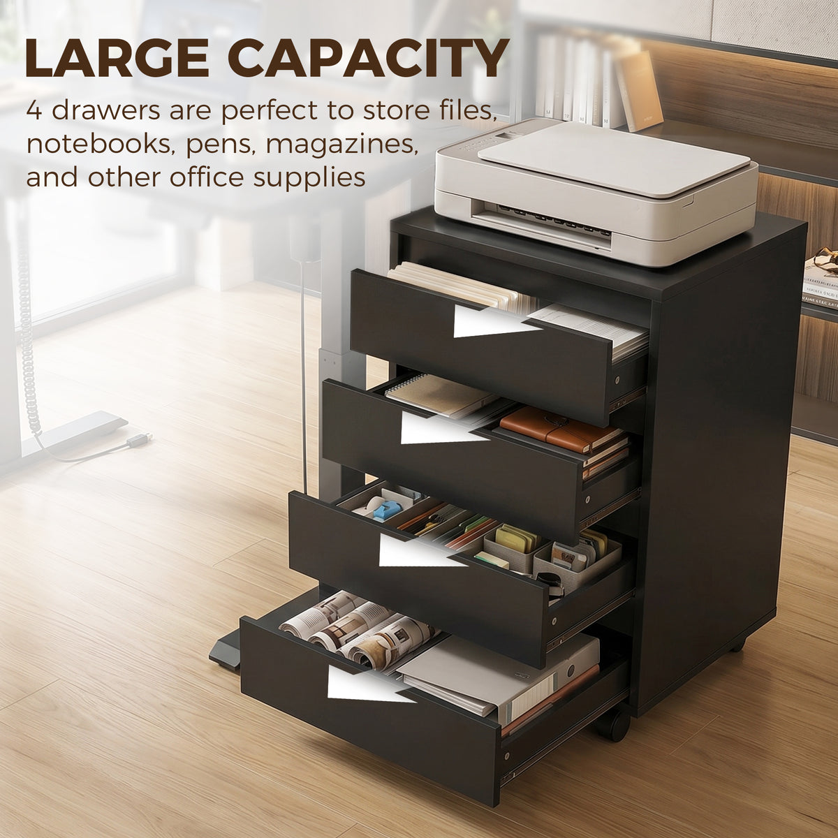 Mobile 4-drawer office filing cabinet