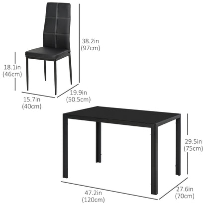 5-Piece Dining Set Tempered Glass Top Metal Frame