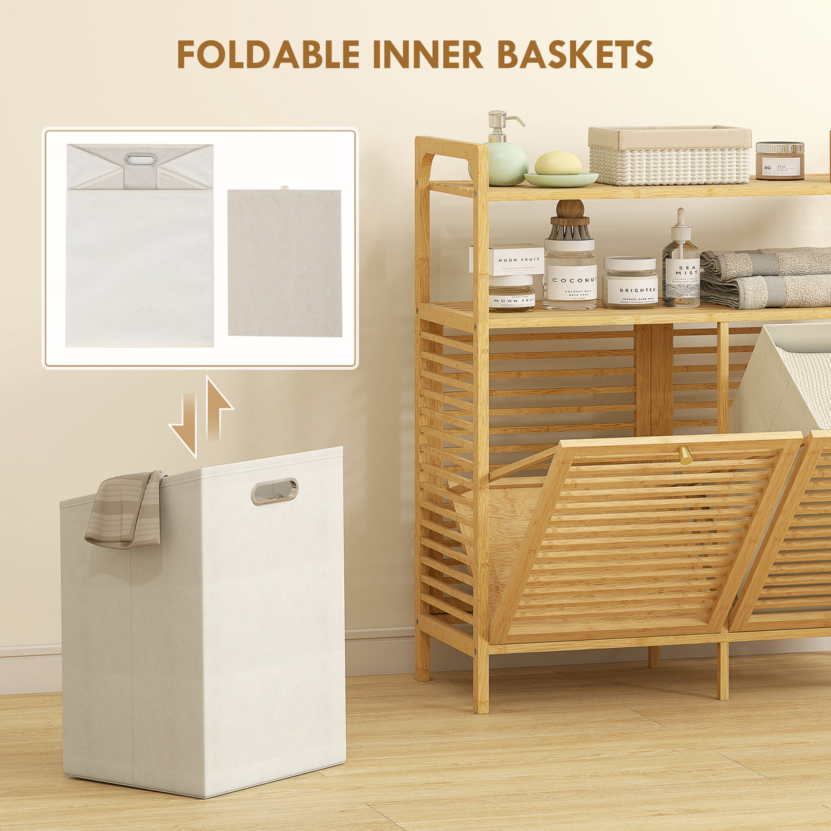 Tilt Out Bamboo Laundry Hamper Cabinet