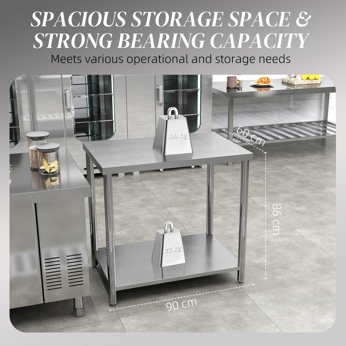 Heavy-duty stainless steel workbench with shelf