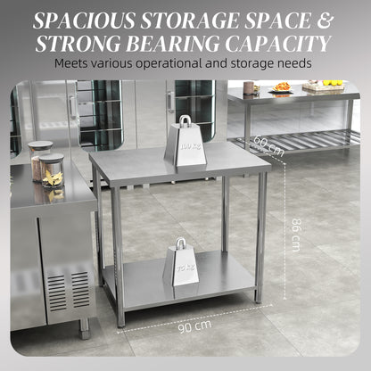 Heavy-duty stainless steel workbench with shelf
