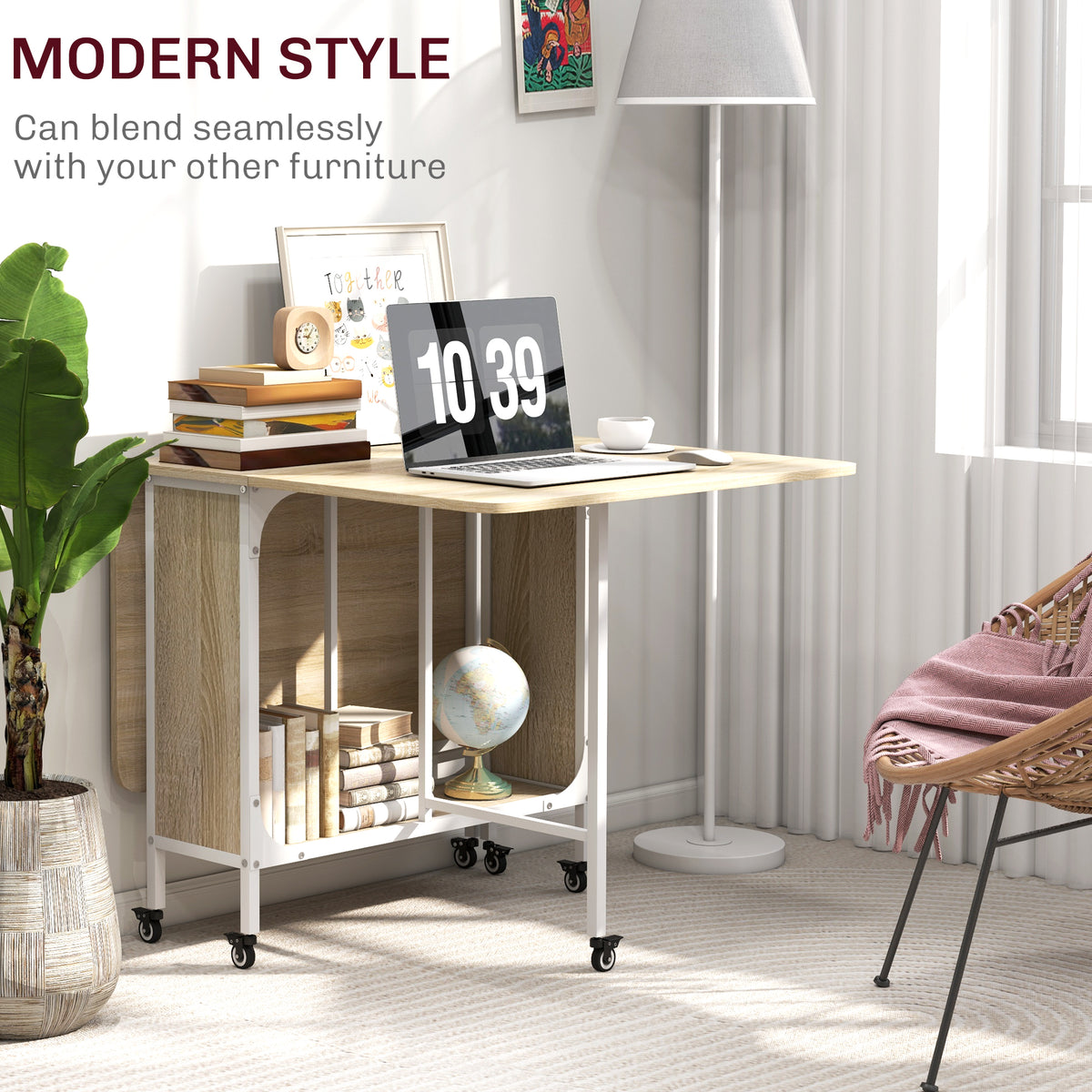 Mesa de comedor plegable extensible con tablero y ruedas