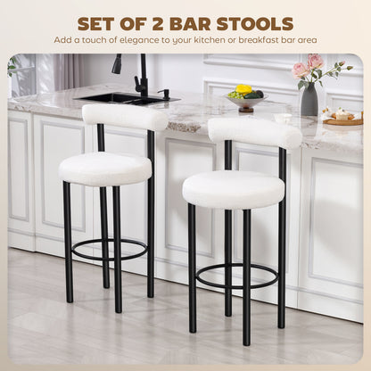 Bar stools sherpa upholstered with backrest set of 2