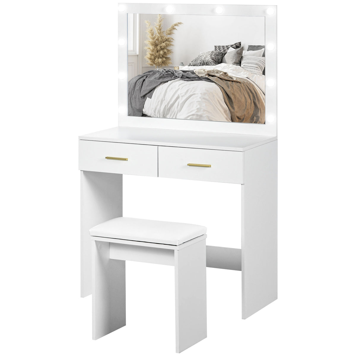 Vanity Desk Set with LED Mirror and Stool