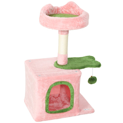 Cat Tree Tower 28" with Plush Bed — Pink