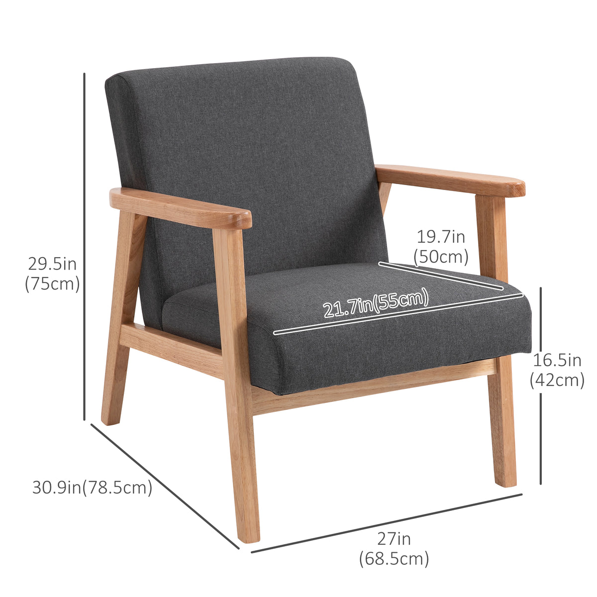 Accent Chair Mid-Century Modern Retro Fabric with Armrests