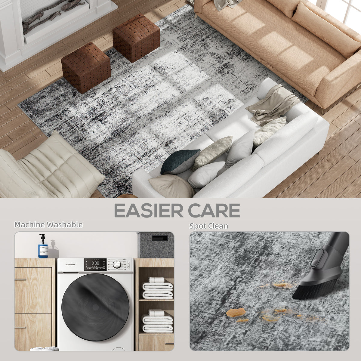 Modern Abstract Washable Living Room Area Rug