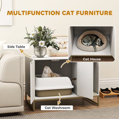 Mueble elegante para ocultar la caja de arena del gato, con patas altas