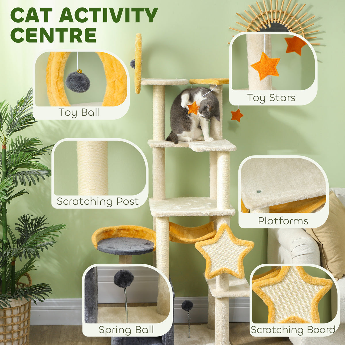 Árbol para gatos temático de luna y estrellas de varios niveles