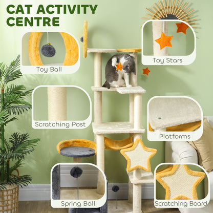 Árbol para gatos temático de luna y estrellas de varios niveles