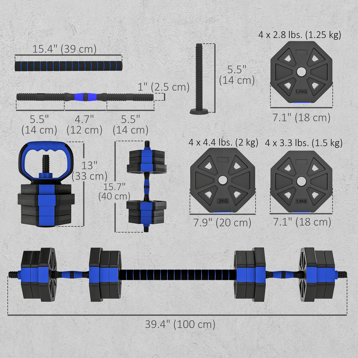 Adjustable Dumbbell Set 6-in-1 44 lbs